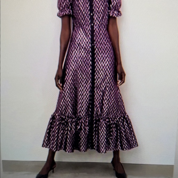 NWT Zara Black and Pink Metallic Chevron Maxi Dress - Picture 7 of 7